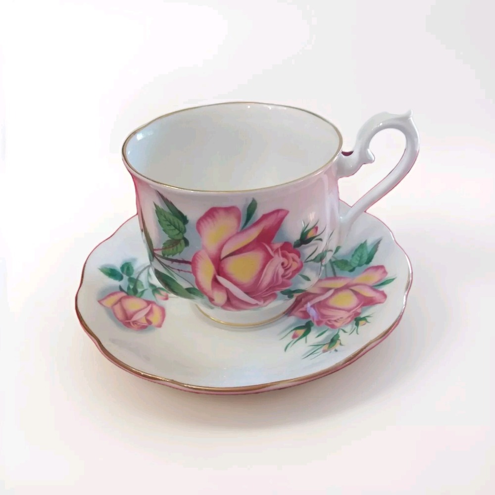 Royal Albert Teacup & Saucer Anne Pink Yellow Sweetheart Roses Bone China